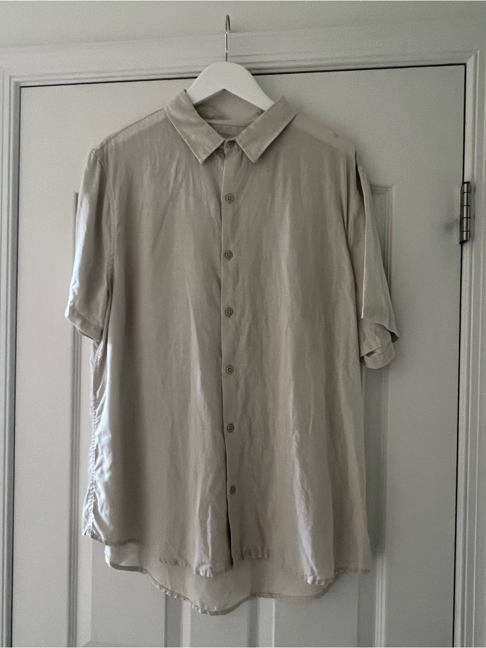 Onia Light Beige Short Sleeve Button-Down Shirt